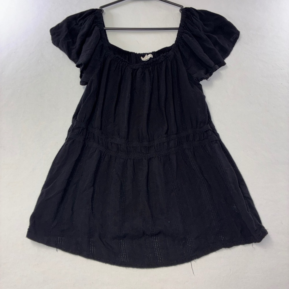 591 Boho Maurices Peasant Top M Black Flutter Sleeve Empire Waist Peplum